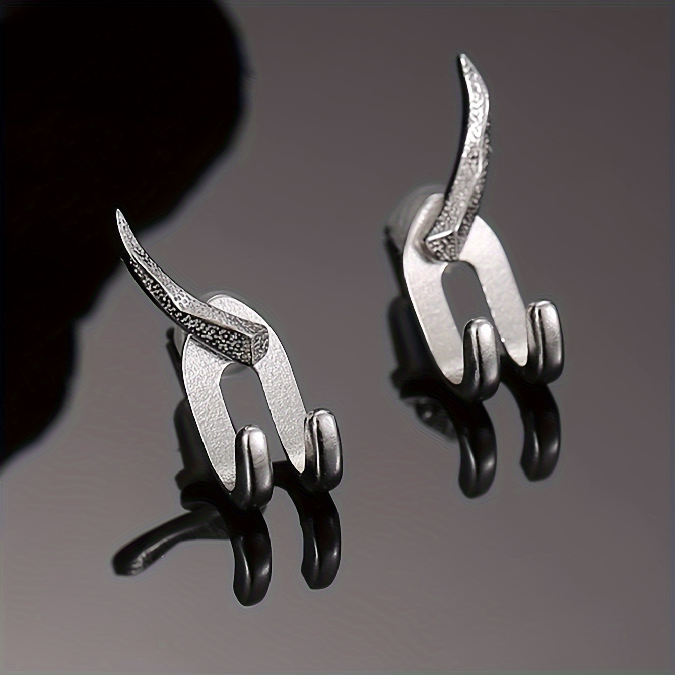 TEMU シルバーパンク ベンドフック 取り外し可能 スタッドピアス トレンディなメンズアクセサリー