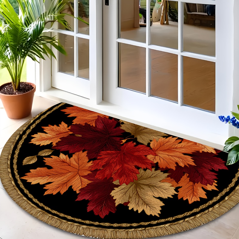 TEMU 1pc Semi-circular Non-slip Door Mat Compatible For Maple Autumn - , Semi-circle Shape For Arched Doors, Hand Washable Indoor Entrance Mat () -
