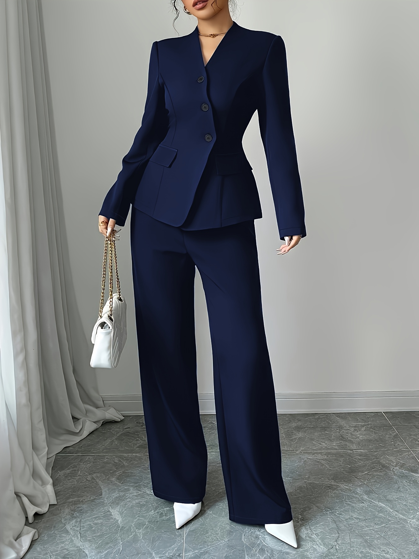 womens solid color elegant work clothes v neck fit - Temu Germany