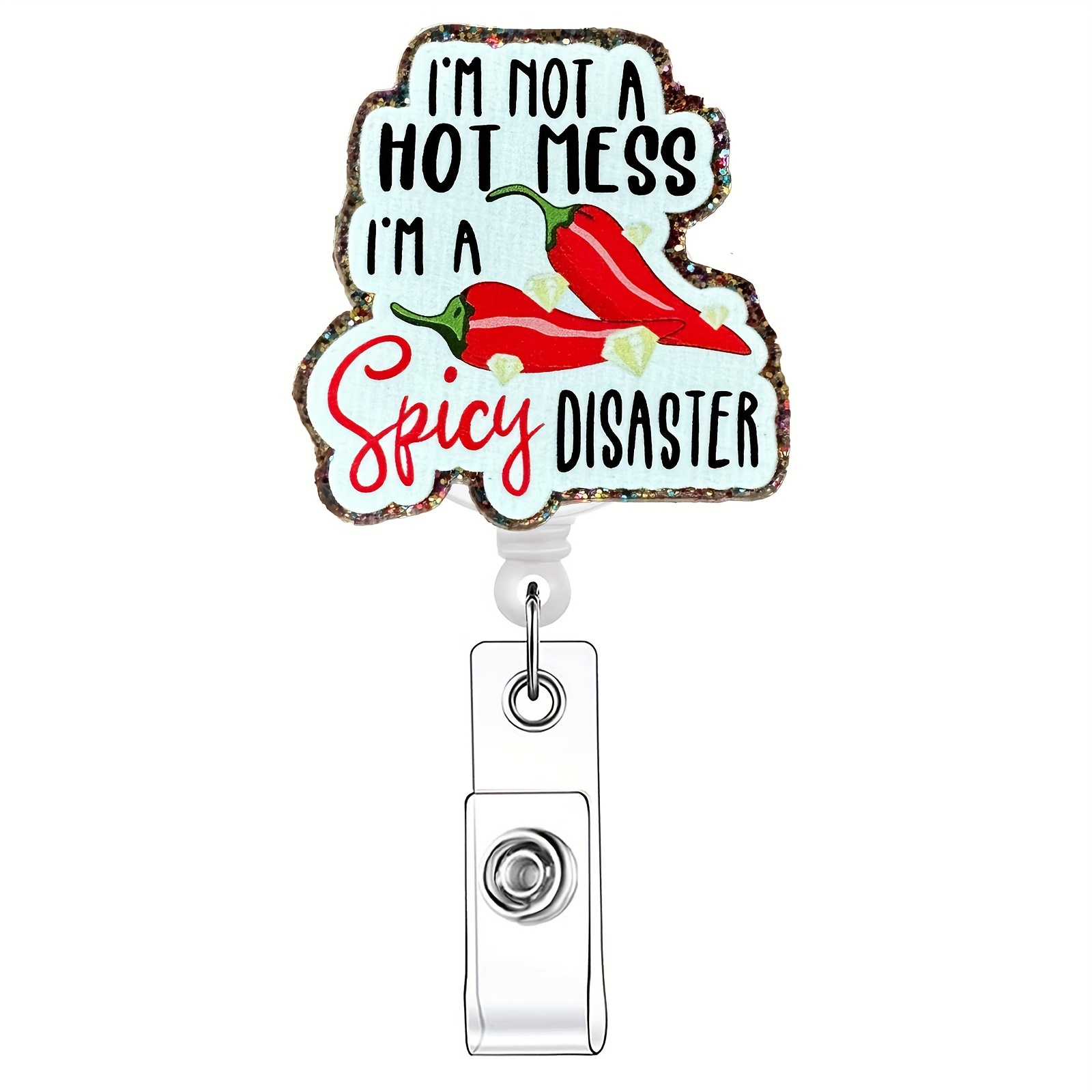 

1pc Acrylic Retractable Badge Reel With Funny Spicy Disaster Design And Swivel Id Clip, Durable Name Badge Holder For Nurses, Doctors, Students, And Office Workers