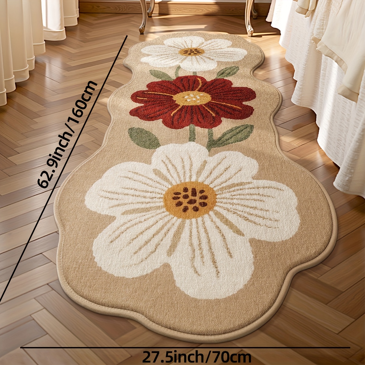 E-shop weicher Flauschiger Teppich-Läufer für Schlafzimmer, Wohnzimmer, Flur, Waschküche, Blumiger Bettvorleger, Bodenmatte, Rutschfester Teppich, ,