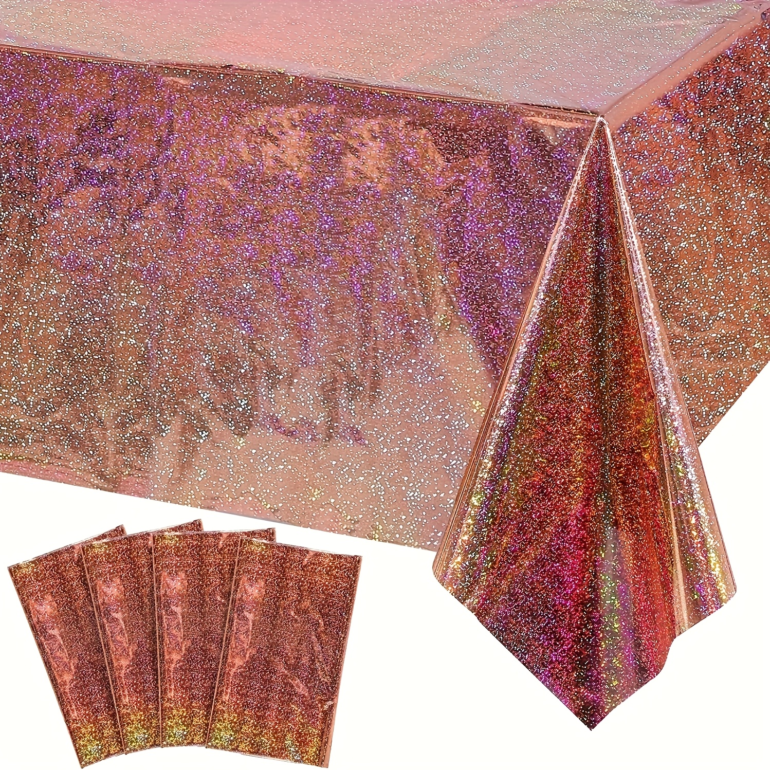 1pc vibrant iridescent laser tablecloth 54 x 108 disposable glitter foil cover   birthdays weddings parties picnics and buffet decorations party table cover iridescent design plastic tableclot