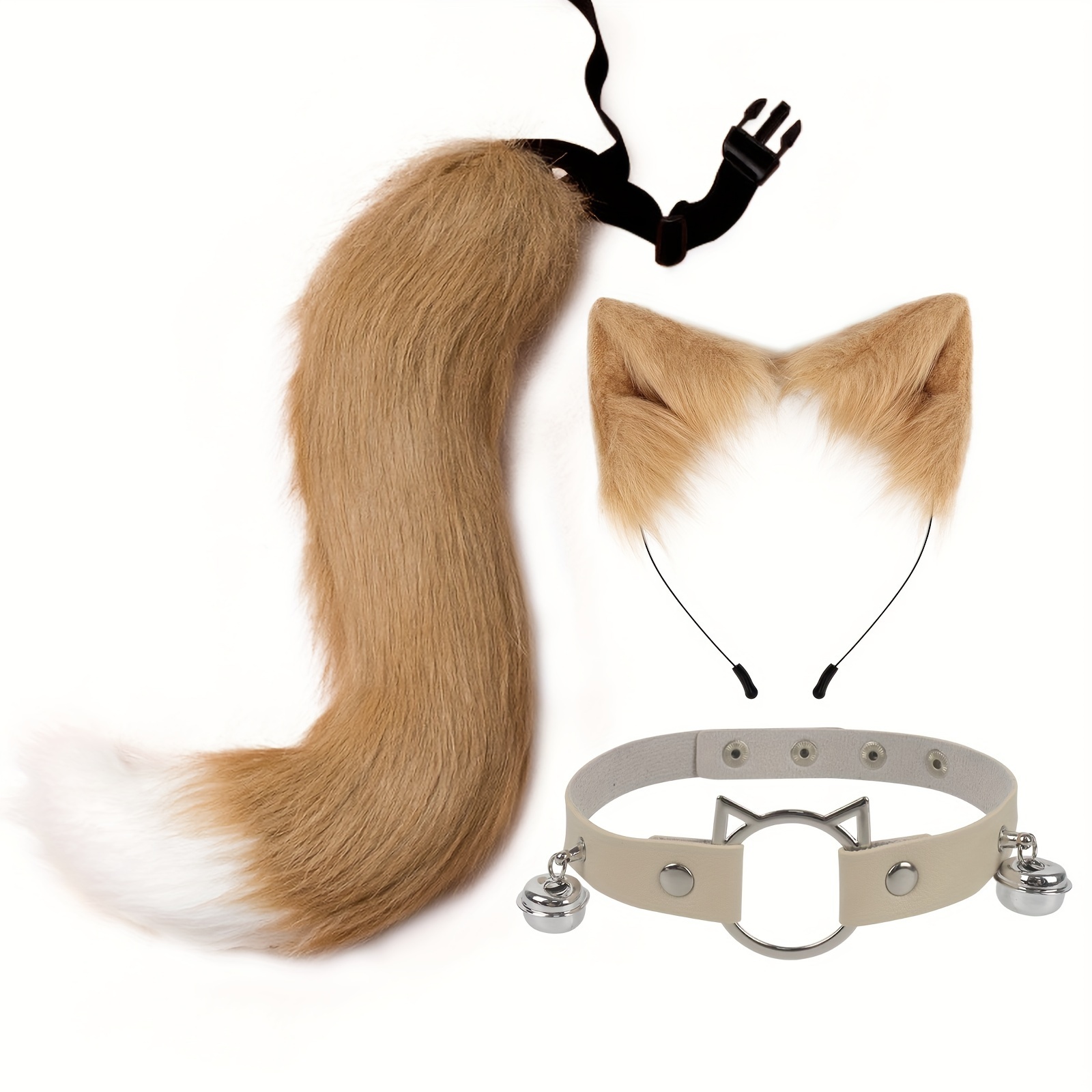 Ensemble de serre-tête avec oreilles de chat, queue de renard, pour Halloween, Noël, cosplay