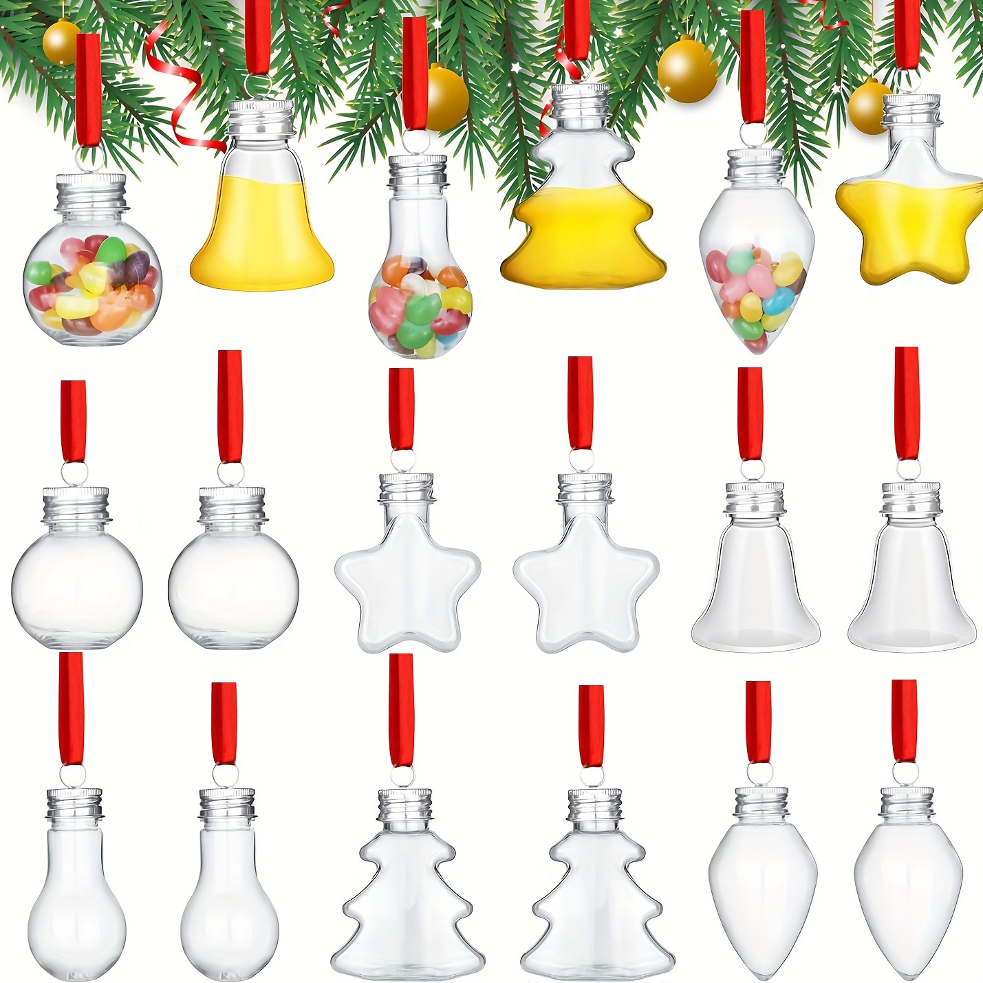 

24/48pcs Fillable Christmas Ornaments - Booze Decorations, Clear -shaped Hanging & Pendants For Decor