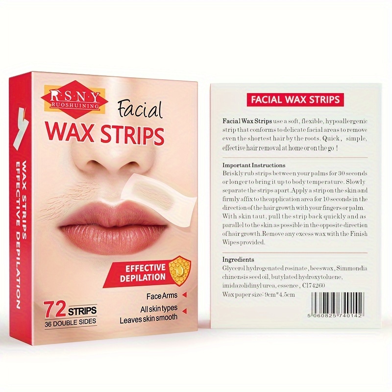 

72pcs Facial Wax Strips, Painless Hair Removal Paper, Quickly Depilate Wax Paper For Sensitive Skin, Includes 3 Calming Oil Wipes