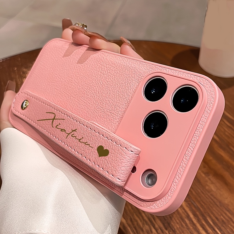 TEMU Phone Case - Custom Luxury Engraved Letter Wristband Faux Leather Phone Case For Iphone 17 Pro Max, Compatible With Models 17, 16, 15, 14, 13,