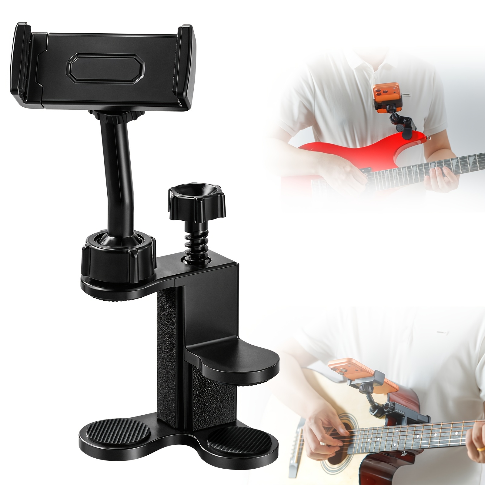 TEMU Support Téléphone Guitare, Support de Hauteur Réglable avec Fixation à Pince, Utilisable comme Support Téléphone, Support de Prise de Vue ou
