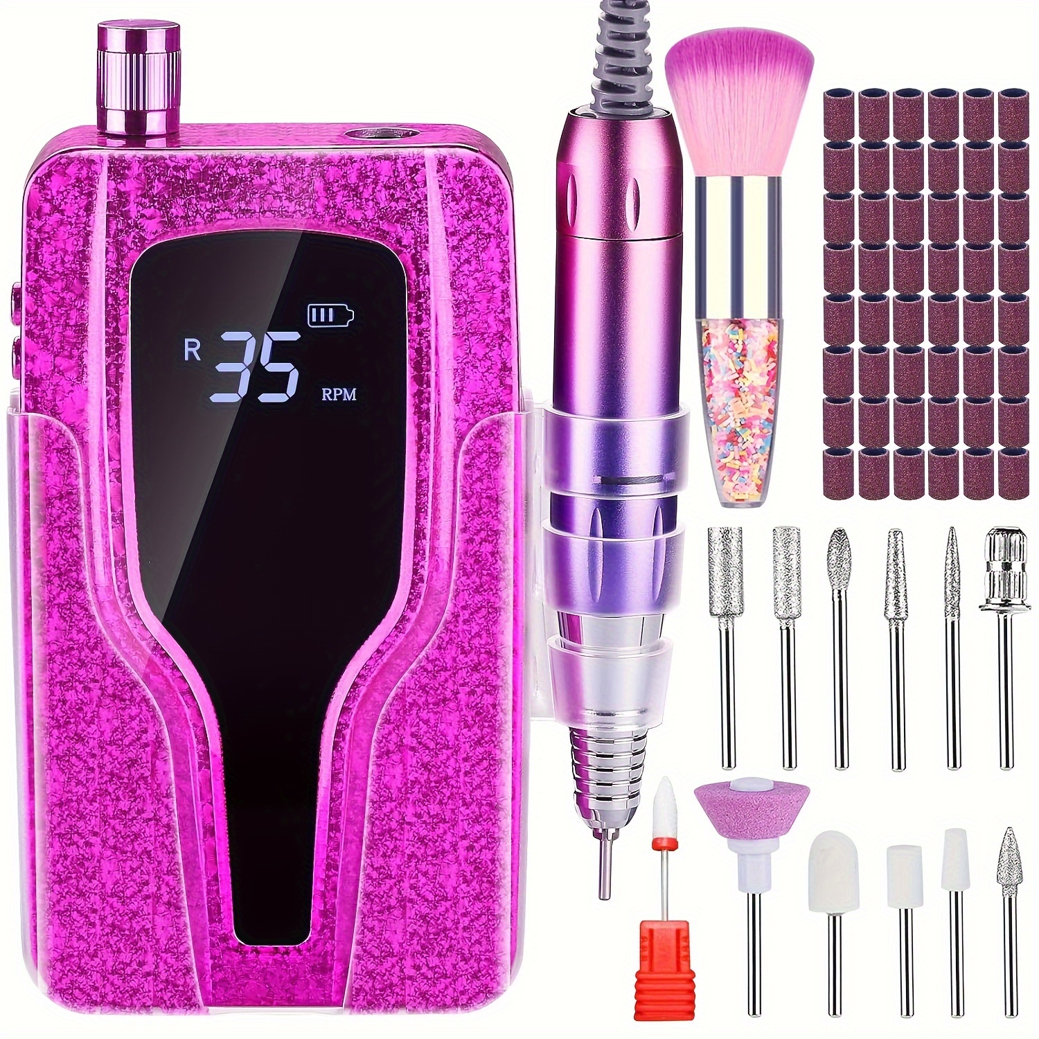 

Nail Drill, 35000 Rpm Nail Drill Machine, Rechargeable Electric Nail File Machine For Acrylic Nails Gel Polishing Removing, Portable Cordless Efile With Bits Kit For Manicure Salon Home Pink