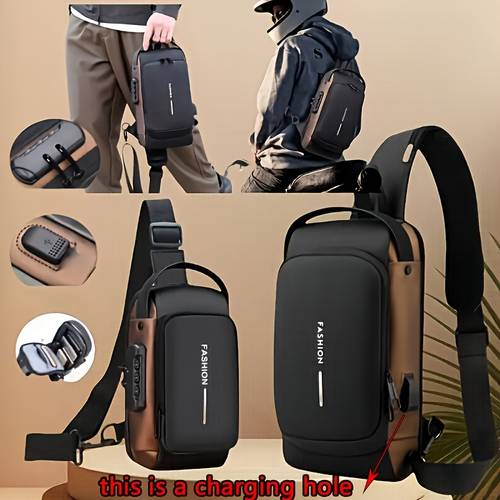 item picture lockable anti theft motorcycle backpack convertible crossbody bag zipper closure anti theft compartment adjustable shoulder strap suitable for commuting travel motorcycles large small size options mens secure motorcycle crossbody bag
