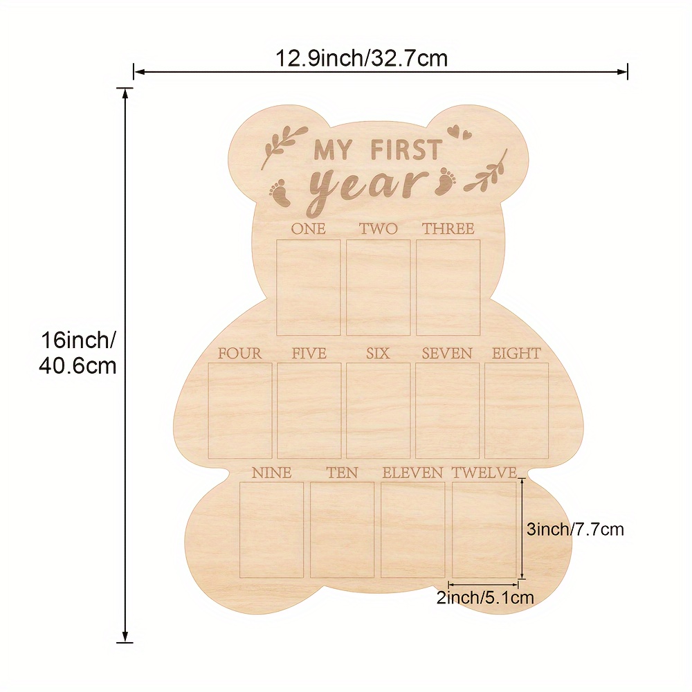 TEMU First Year Milestone Bear Photo Display: Modern, Animal-themed Keepsake For Boy Or Girl - 12 Months, No Power Required