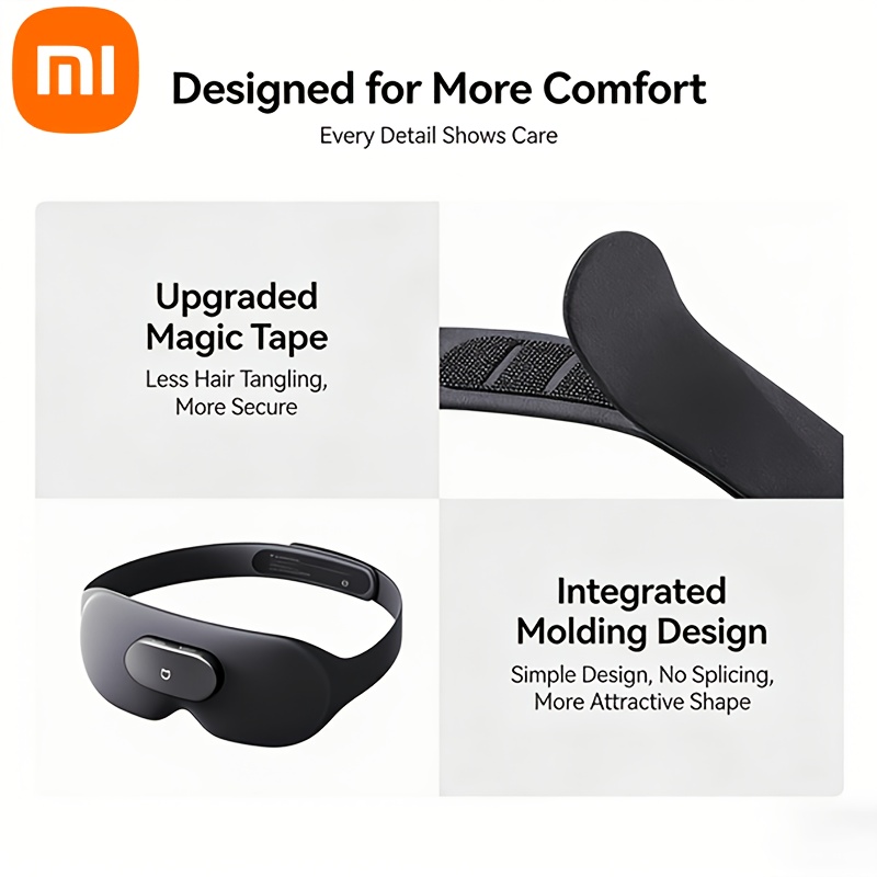 The Xiaomi Eye Massager Features a Hot Compress for The Eyes, Has Four Separately Controlled Vibration Motors, Offers Two Temperature Settings, Provides Three-Dimensional Light Blocking, Is Made of Soft Fabric