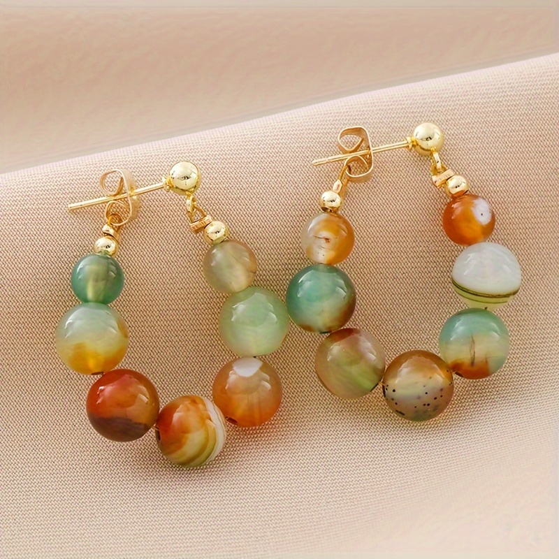 

Colorful Beaded Imitation Jade Earrings Female Niche Design High Temperament Stud Earrings New Ethnic Ear Jewelry