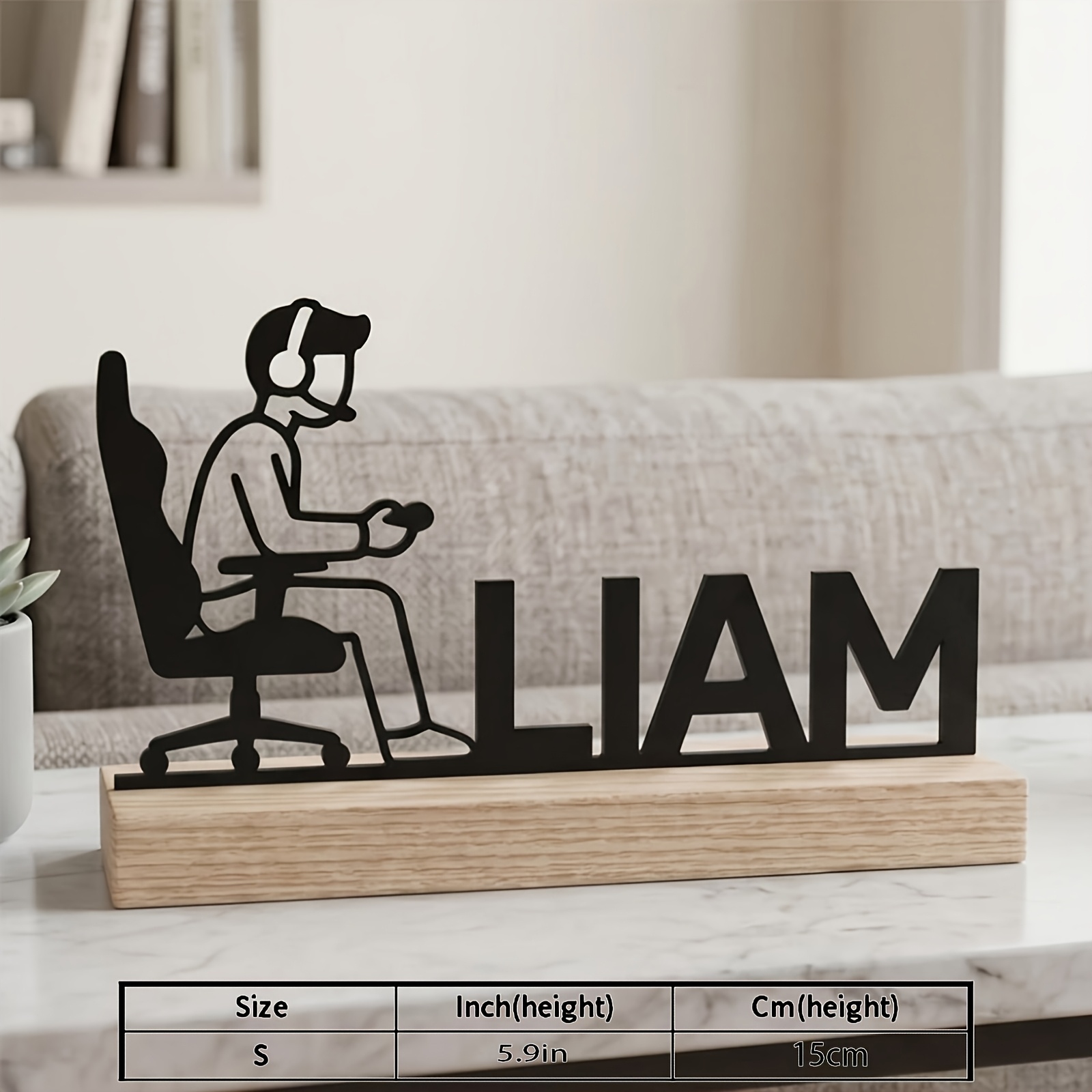 TEMU 1pc Custom Gamer Name Metal Sign With Wooden Base Personalized Desk Decor Unique Gaming Room Ornament For Him Gift