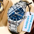 stainless steel quartz watch blue dial with roman date calendar display waterproof ipx7 casual sporty style casual sporty watch elegant watch design quartz movement