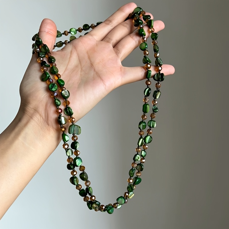 TEMU 1pc Retro Elegant Bohemian Layered Necklace For Women With Irregular Beads, Ideal For Daily Wear, Vacation And Dates, Birthday & Valentine's Day