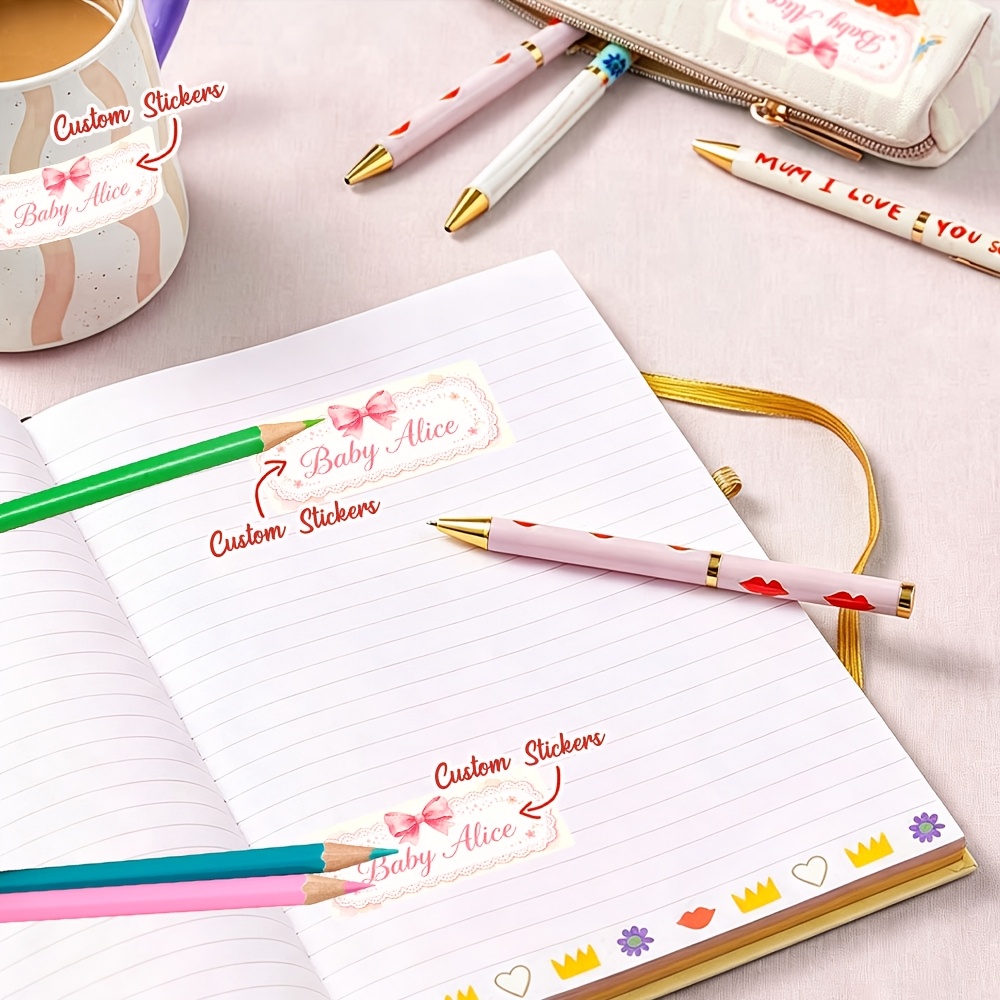45/90pcs Personalized Lace Bow Name Stickers for Students