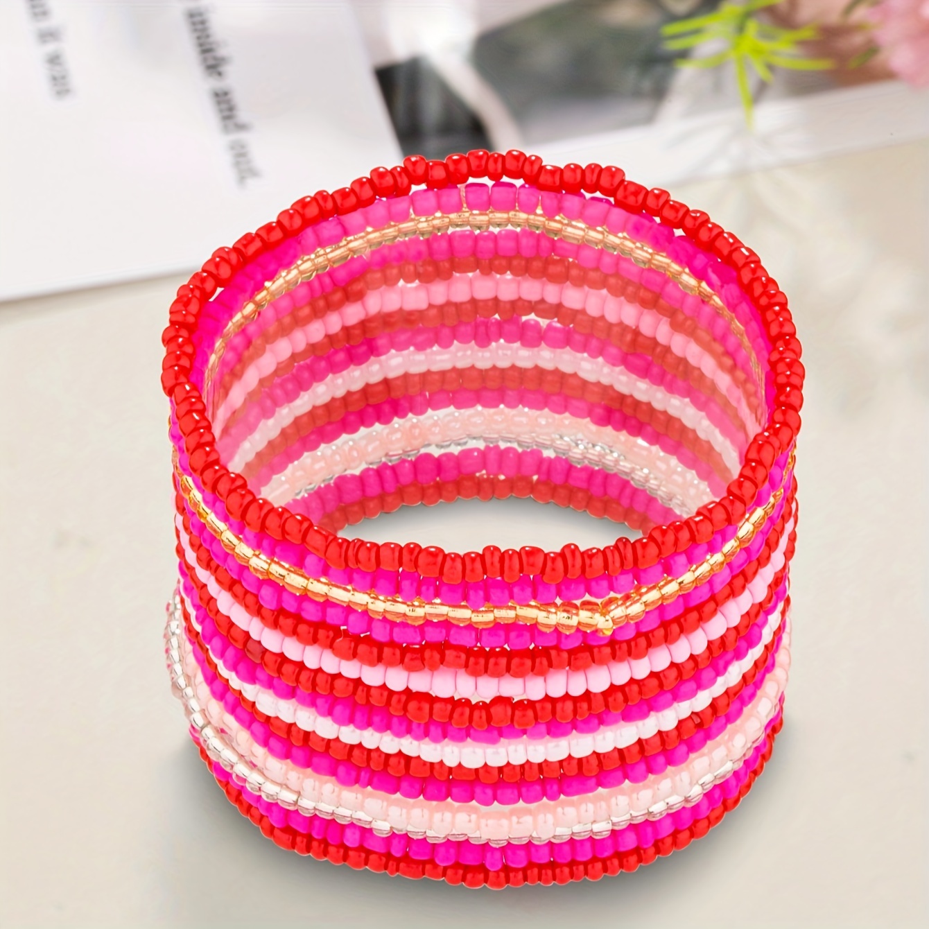 

15pc Colorful Mini Seed Beads Beaded Bracelet Set Stackable Hand String Jewelry Decoration