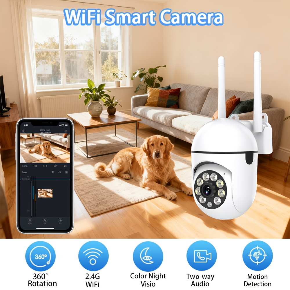 Image of 1pc 360° Camera, 2.4g Wifi, Color Night Vision, Audio, Motion Detection For Home Pet Monitoring