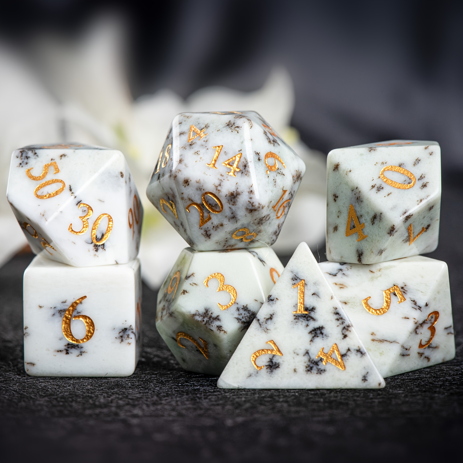 7 Wood Grain Stone Dice for Role-Playing Games