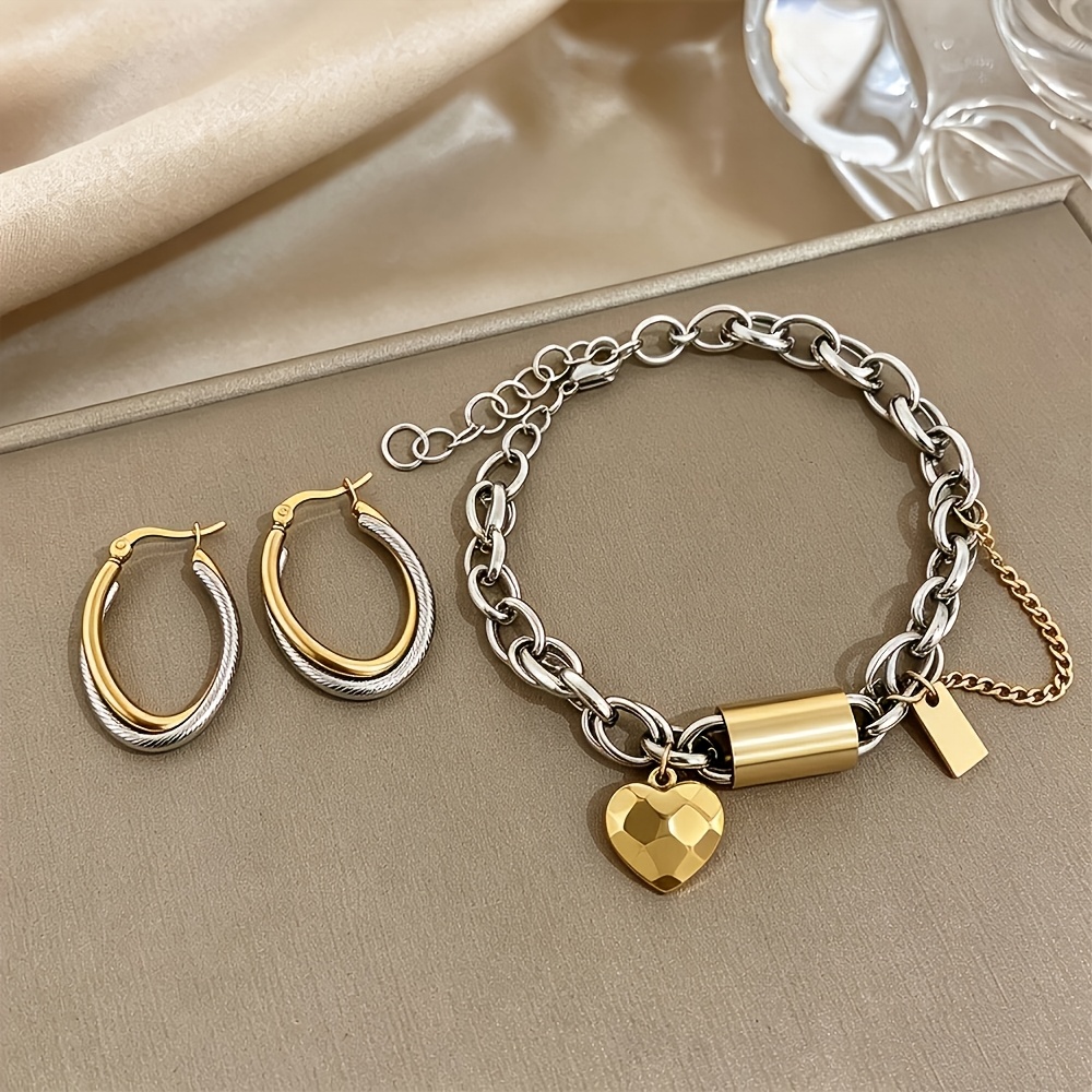 3pc Golden & Silvery Earring and Bangle Set, Romantic