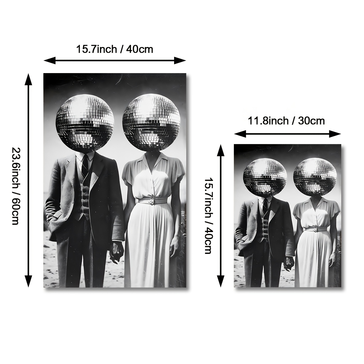 E-shop Vintage Disco-Kugel Leinwanddruck - Schwarz & Weiß, Rahmenlose Wanddekoration für Wohnzimmer, Schlafzimmer, Küche und Flur, 2D, für