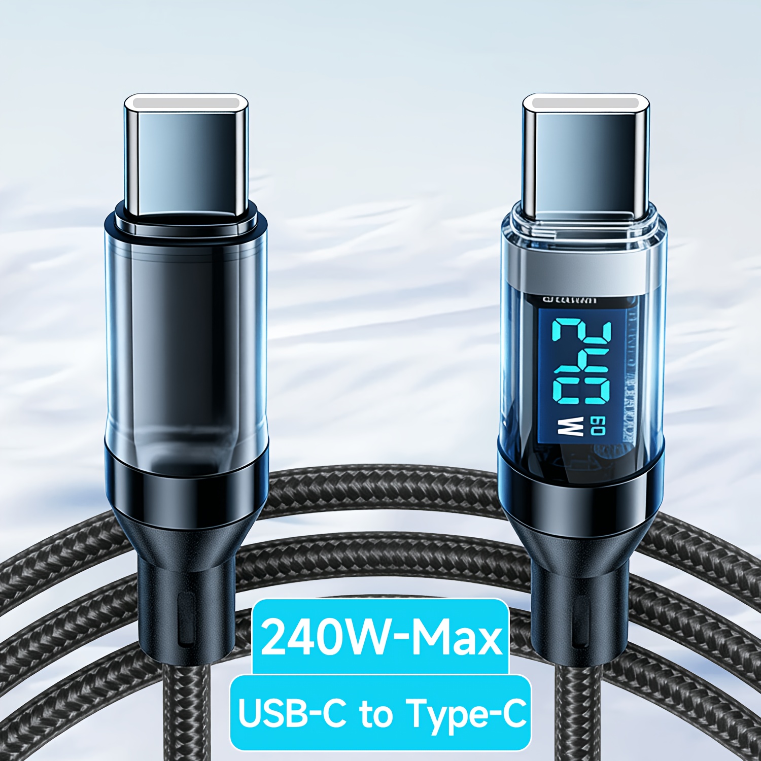 Image of Hot New Product: 240w Charging Cable With Real-time Display, Pd 6a Premium Nylon Braided Type-c Charger Cord Compatible With For Iphone 17 16 15 Pro , Ideal For All Usb-c Port Devices