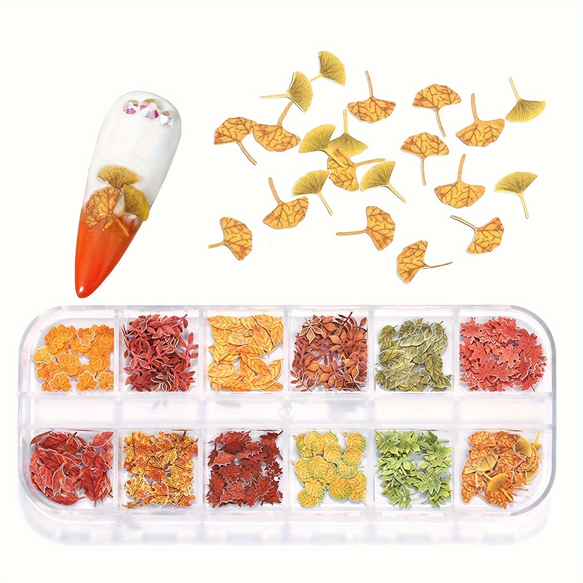 

Autumn Nail Art Decorations Set, 12-grid Mixed Maple Leaf Design, Unscented Nail Charms For Women's Manicure Accessories