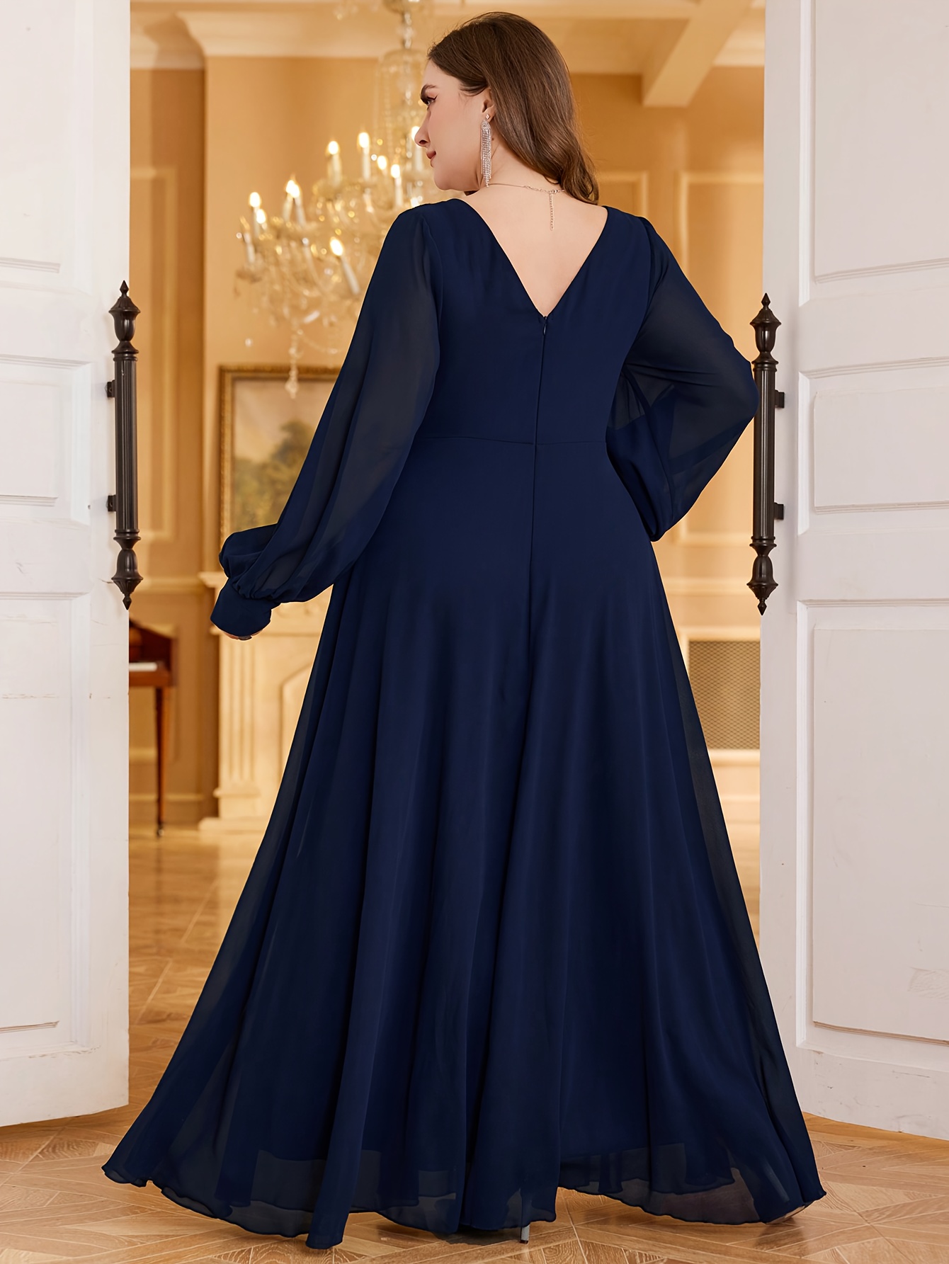 plus size womens elegant v neck lantern sleeve evening gown - Temu