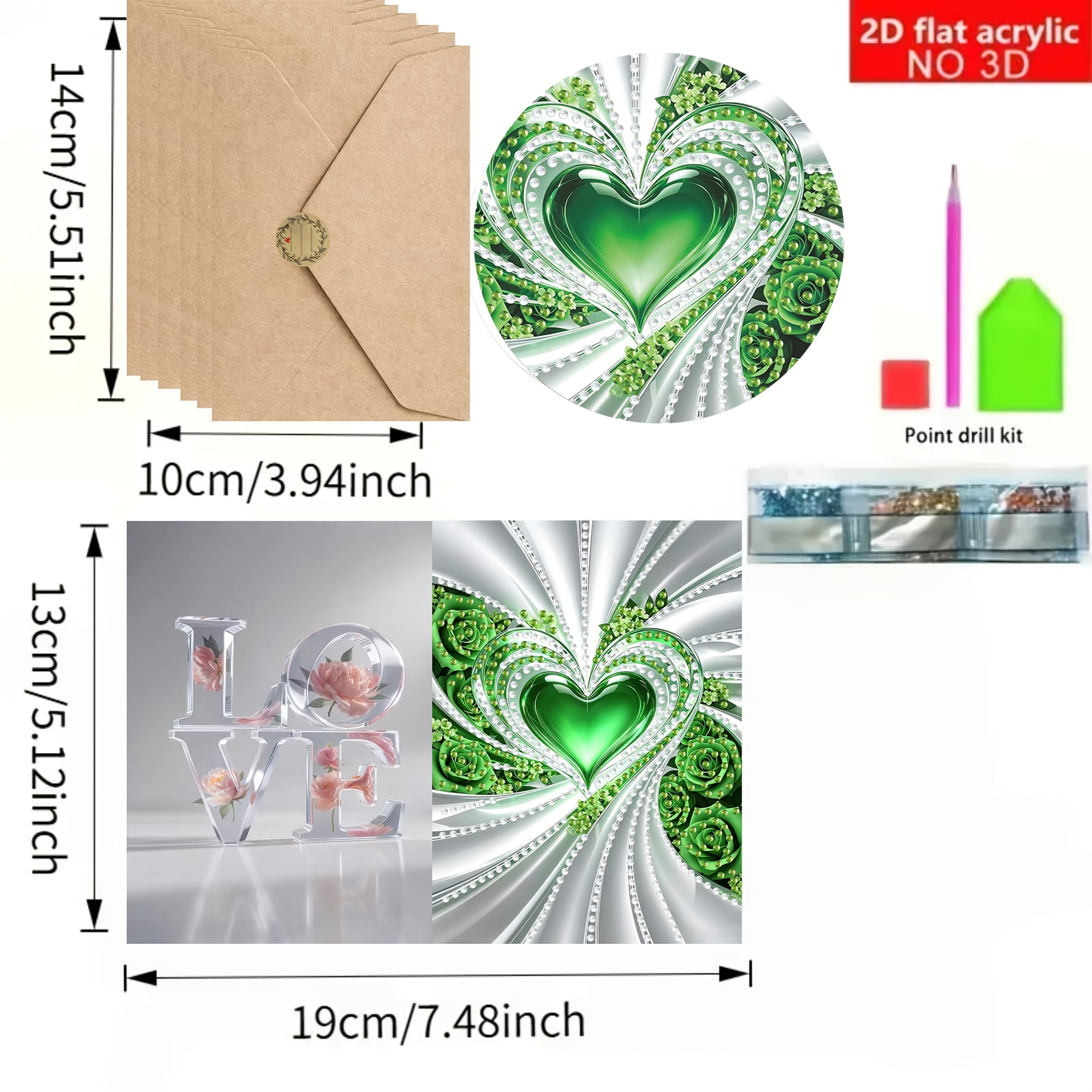 TEMU New 6pcs 2d Flat Diy Valentine's Day Heart Greeting Cards - Design. Diy Round Crystal Rhinestone And Special-shaped Drill Painting Card Handmade