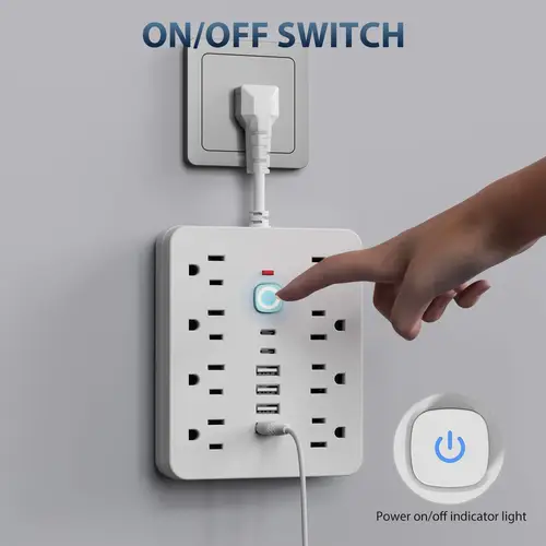 14 in 1 power strip protector with 8ac outlets 4usb 2type c ports multi plug outlet expander usb wall plug compact desk multi plug outlet flat plug saving extension cord for home office and kitchen