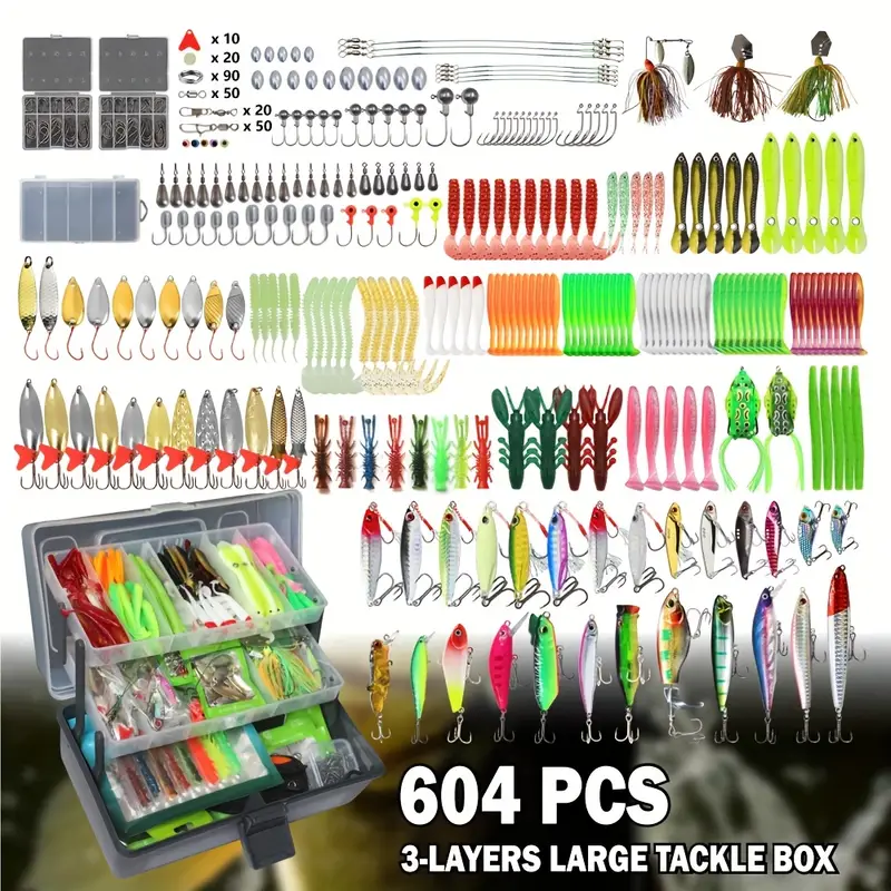 604pcs fishing lures bait tackle kit set freshwater trout - Temu 604pcs fishing lures bait tackle kit set freshwater trout - Temu