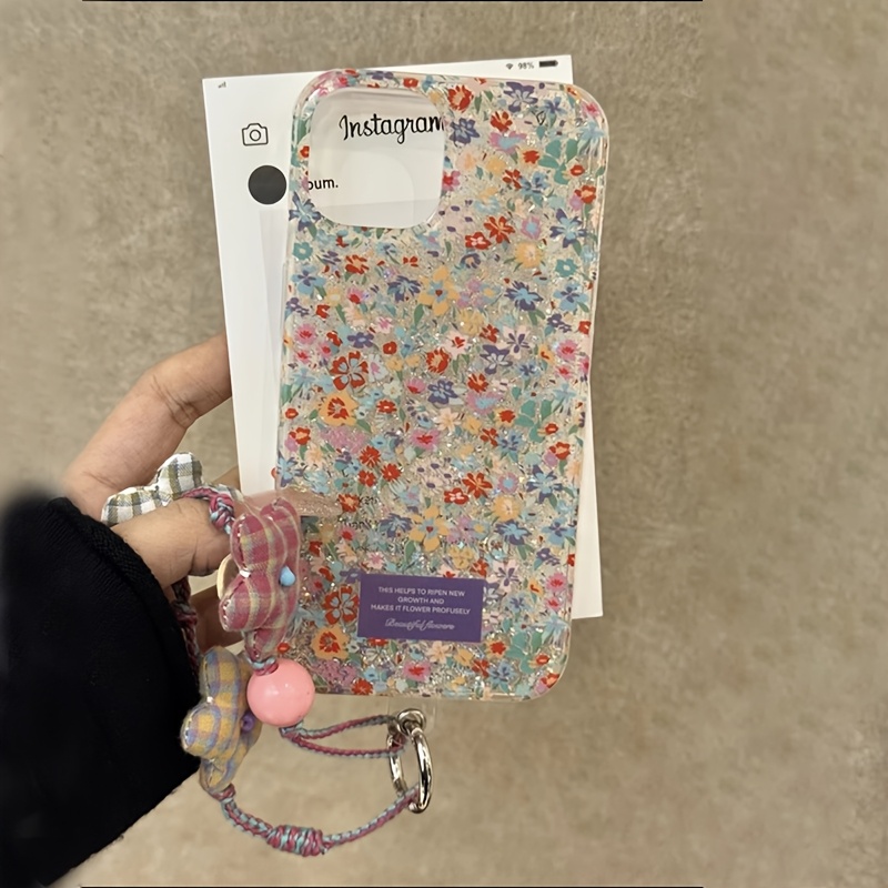 TEMU Phone Case: Sparkling Transparent Color Flower Phone Case With Star Bracelet For Iphone 11 12 13