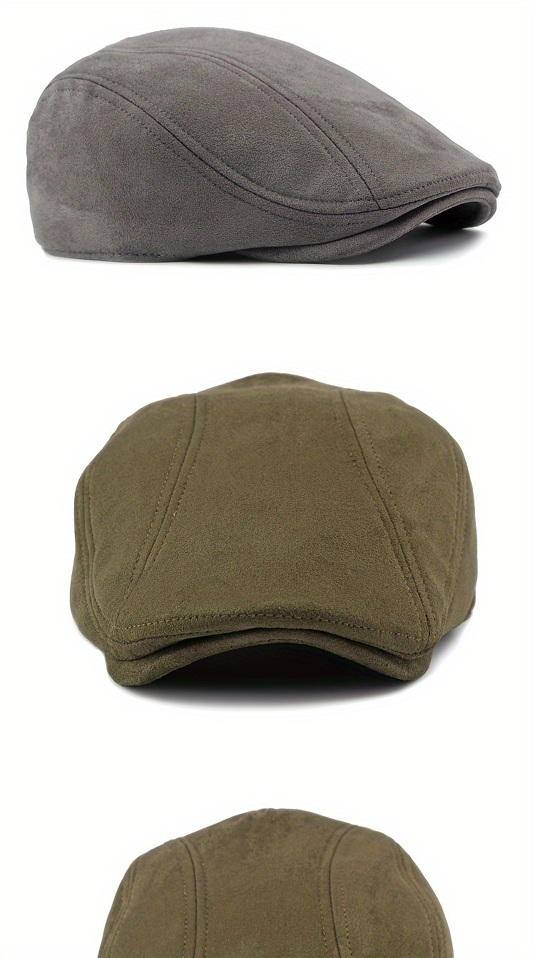 [Elegant Cap] Classic Beret Hat in Brown, Black, Olive Green, and Dark Gray - Elegant British Style, 100% Polyester, PVC-Coated for Durability, Hand or Dry Clean Only - Perfect for Spring & Autumn, Adjustable Hat