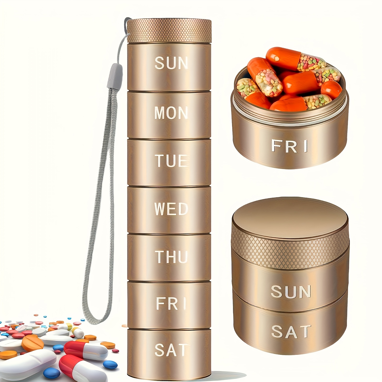 Image of Travel Pill Organizer, Weekly Metal Pill Case, Pill Holder, Moisture Proof Daily Pill Box 7 Day, Large Pill Container To Hold Vitamins, Medication, Supplements