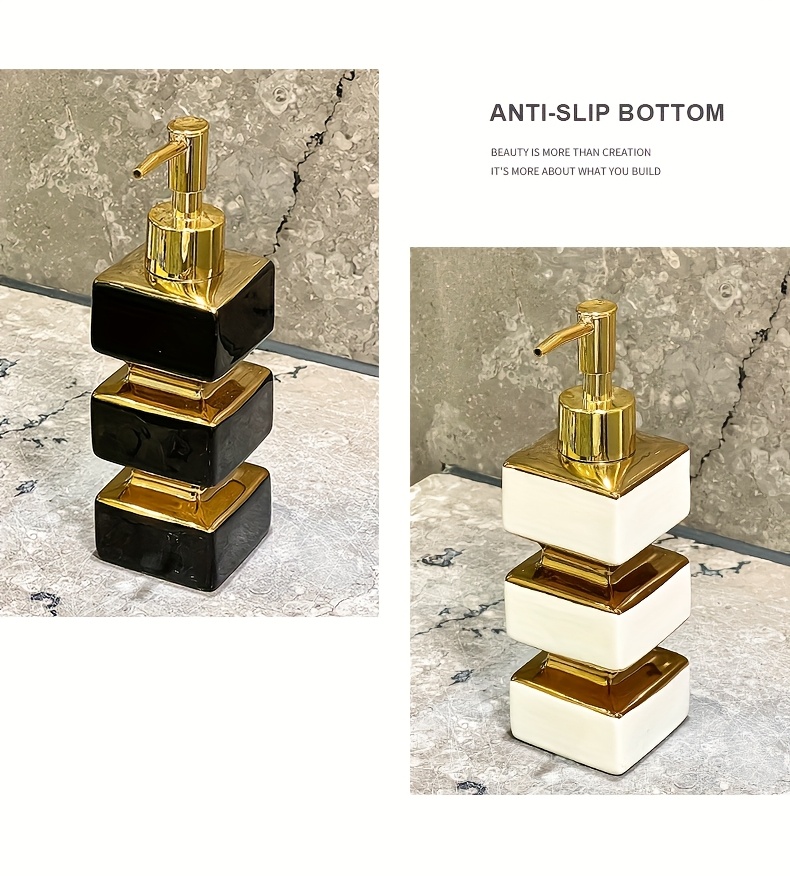 Bathroom Organization And Storage Supplies, Creative Unique Ceramic Mirror Black And White Soap Dispenser, Hotel Washstand Liquid Dispensing Bottle, Pump-Type Empty Bottle, Reusable Shampoo, Shower Gel, Square Tower Lotion Bottle