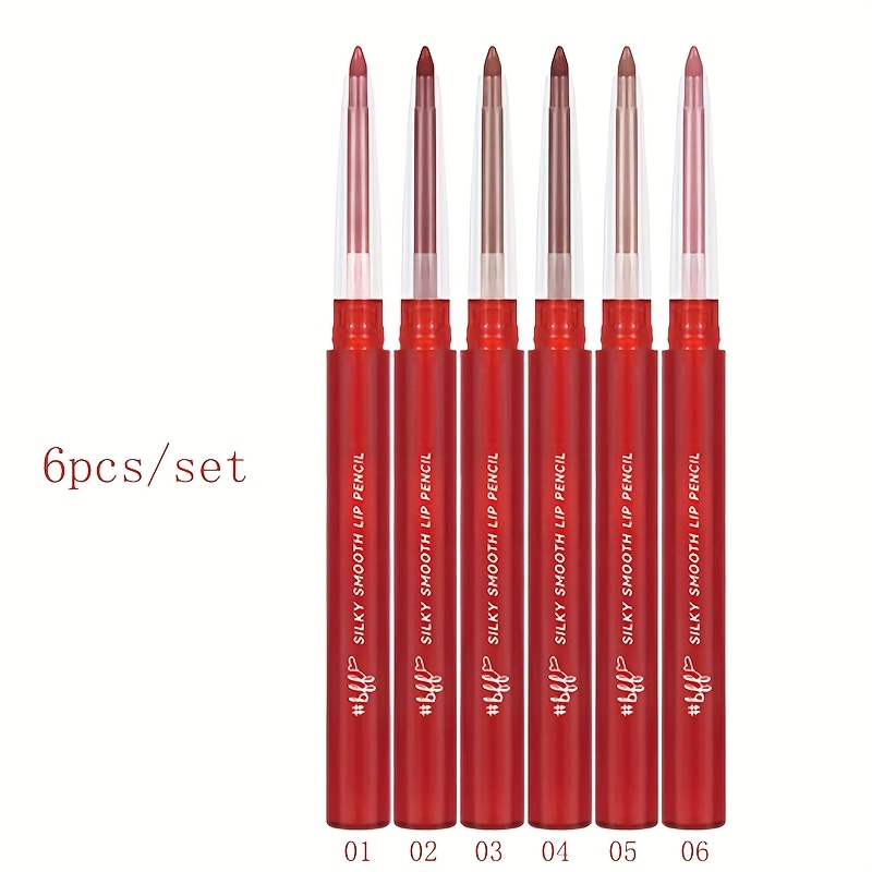 TEMU Set Of 6 Durable, Waterproof Matte Nude Lip Liners - Pigmented, Retractable, Easy To Apply, Natural , Ideal For Valentine's Day And