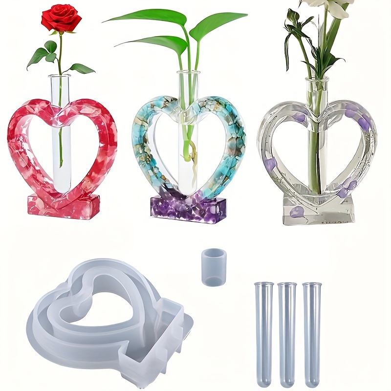 

3-piece Crystal Vase Plant Propagation Station Kit With Heart-shaped Epoxy Resin Molds And Test Tubes - Silicone Casting Molds For Diy Home Decor, Perfect Valentine's Day Gift