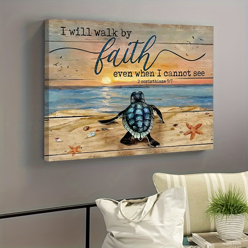 1pc, Sea Turtle Painting Sand Beach I Will Walk By Faith Landscape ...