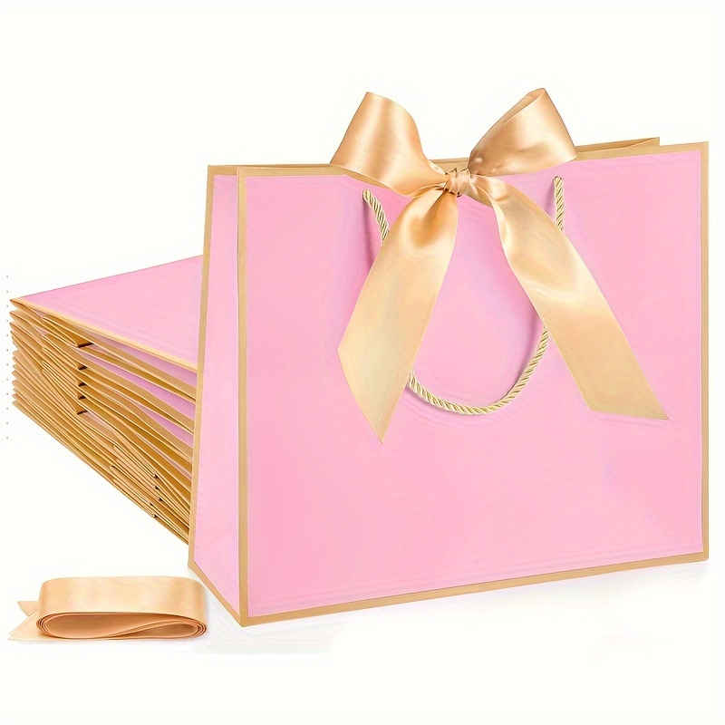 

12 Pcs Thank You Gift Bags With Pull Handle 11.8x10x4 Inch Elegant Gift Bags With Ribbon For Valentine's Day Wedding Bridesmaid Autumn Party Birthday Housewarming Gift ()valentines Day Gifts Bulk