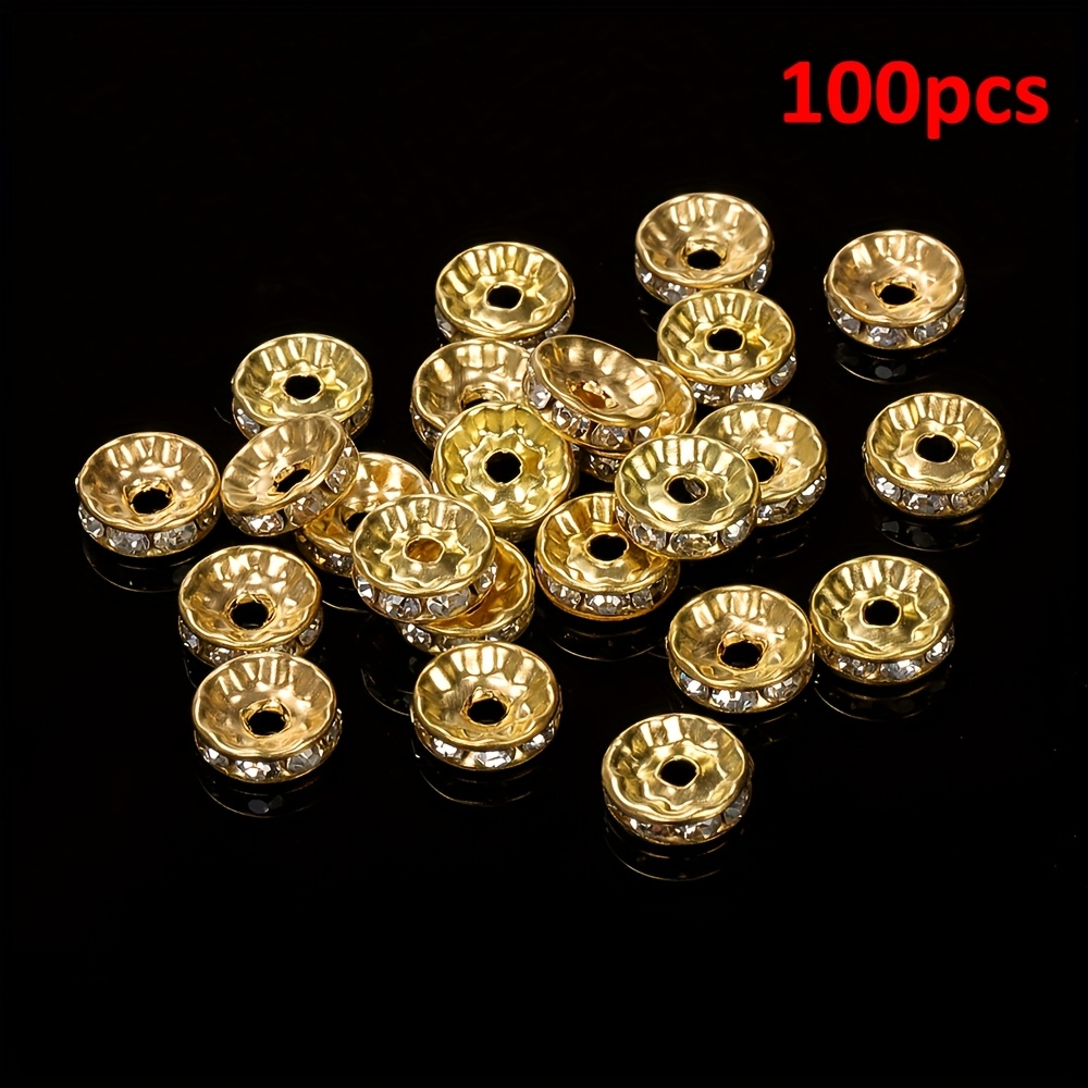 TEMU 100pcs Iron Rhinestone Wheel Rings - Round Spacer Beads For Diy Bracelets & Necklaces, Jewelry Making Accessories, Fashion Jewelry, Thanksgiving