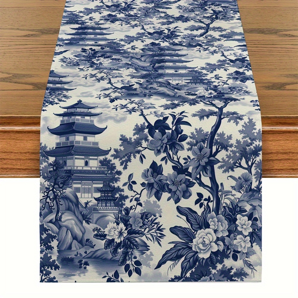

1pc, Table Runner, Oriental Style Chinese Garden Table Runner, Polyester Decorative Dining Kitchen Table Cover, Party Tabletop Decor, Home Room Decoration, Restaurant Tablecloth
