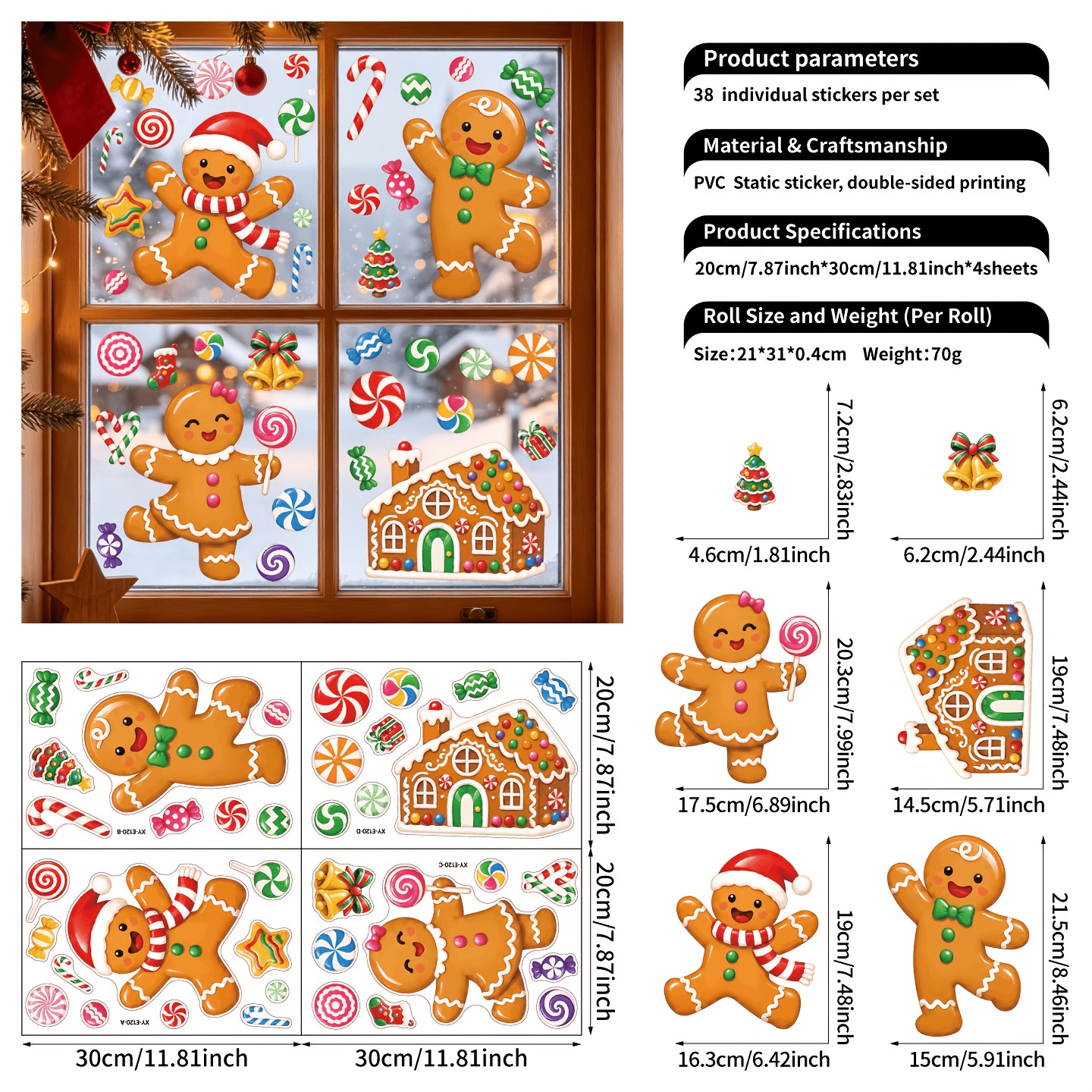 TEMU 4 Sheets 38pcs Christmas Window Clings, Easy To And Stick, No Residue, Double-sided Static Cling Glass Window Decals - Patterns Include Various