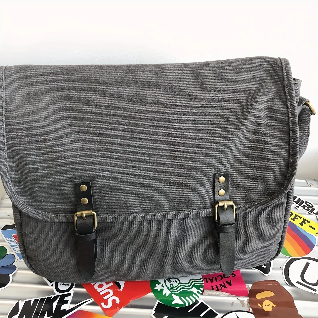 stylish vintage messenger bag crossbody satchel for laptop and everyday use details 6