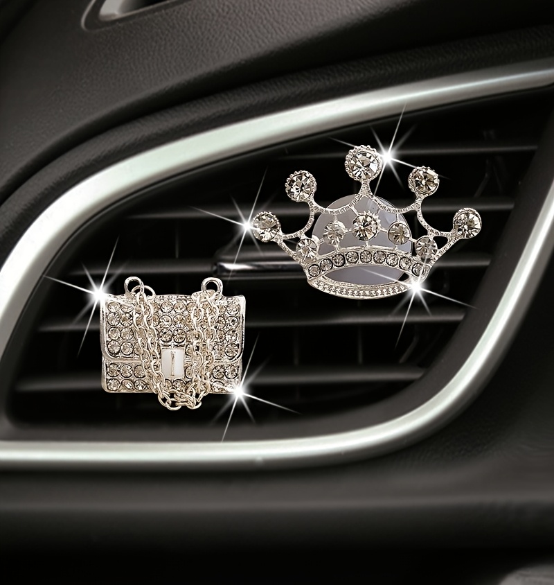 2pcs A set of car air conditioner outlet perfume aromatherapy clips for high-heeled shoes, diamond-encrusted bags and crowns, exquisite car interior Rhinestone aromatherapy accessories female air freshener light fragrance