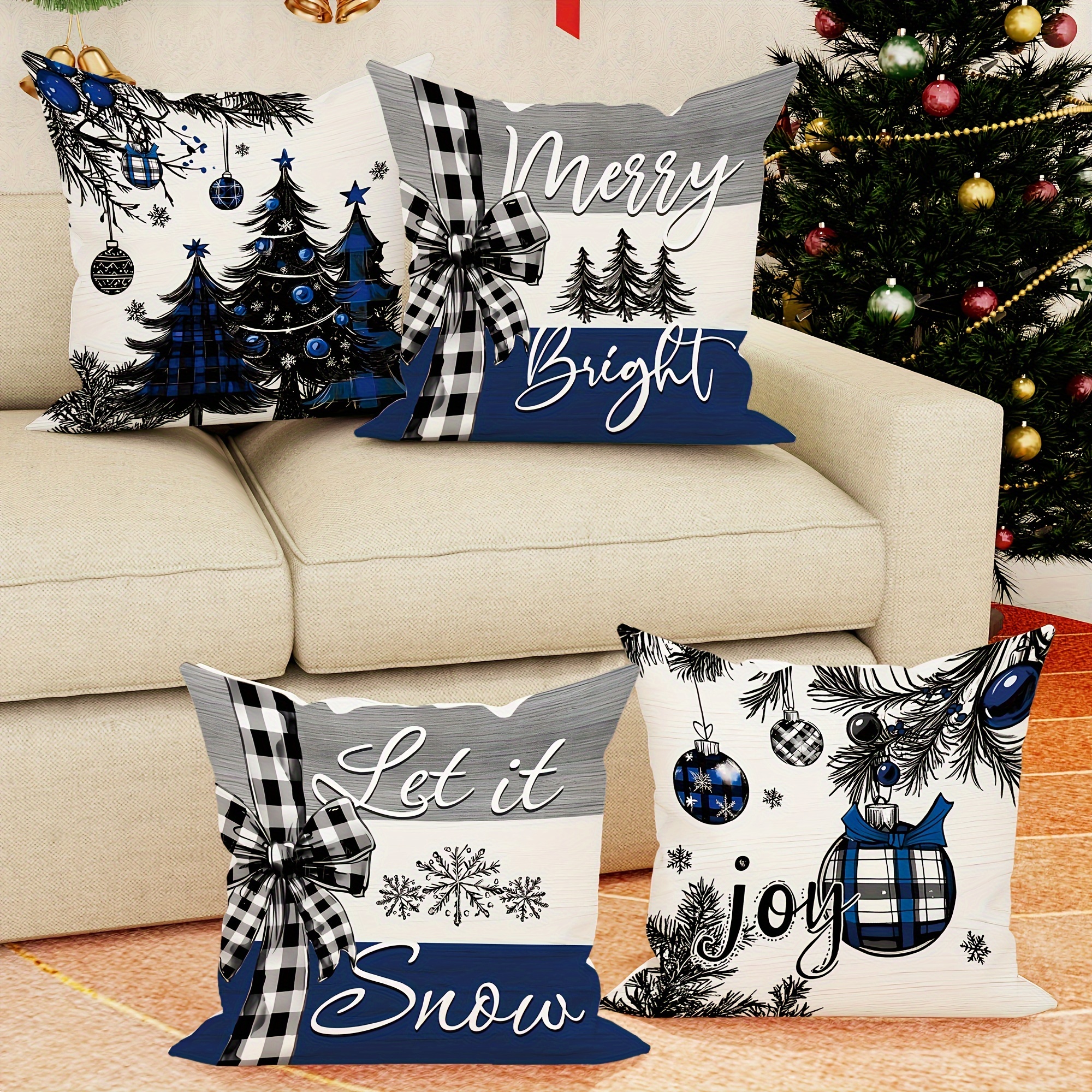 

Christmas Set Of 4, , Polyester, & , Decorative For Sofa & Bed, 18x18 - ,