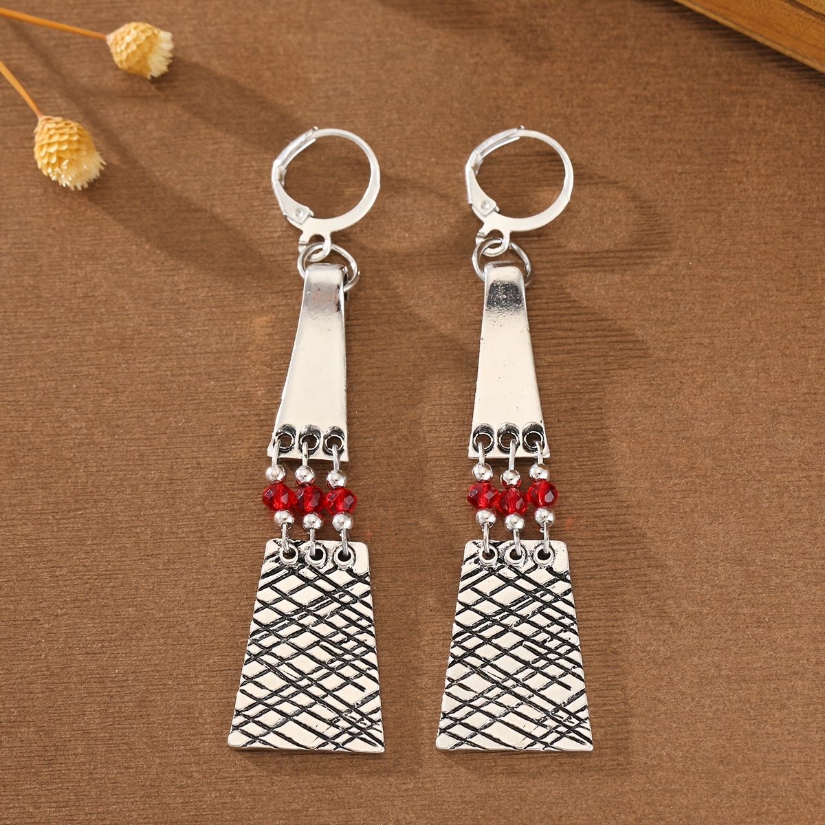 Women's Vintage Distressed Plaid Beaded Tassel Earrings