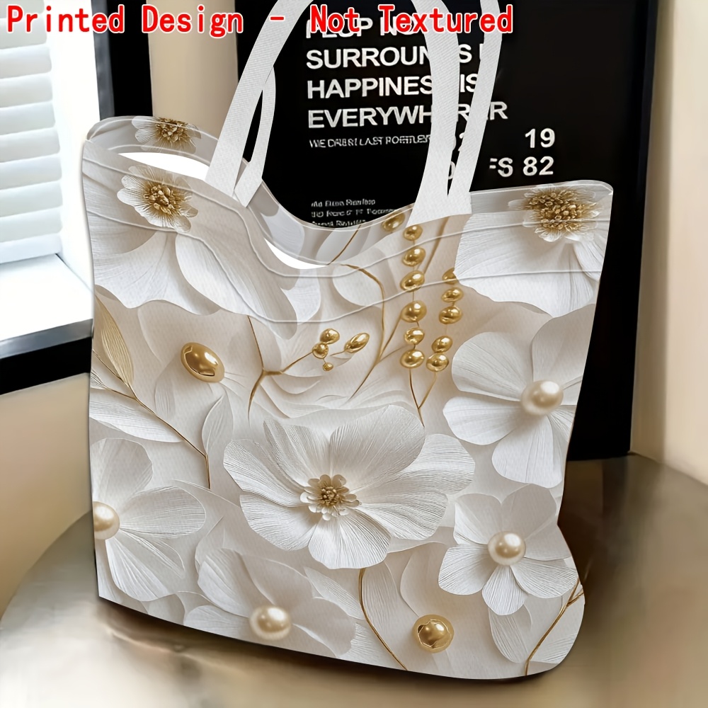 TEMU Printed Design - Not Textured 1pc, White Floral Decoration Theme Exquisite Women's Shoulder Bag, Printed Design - No Texture, Storage Item