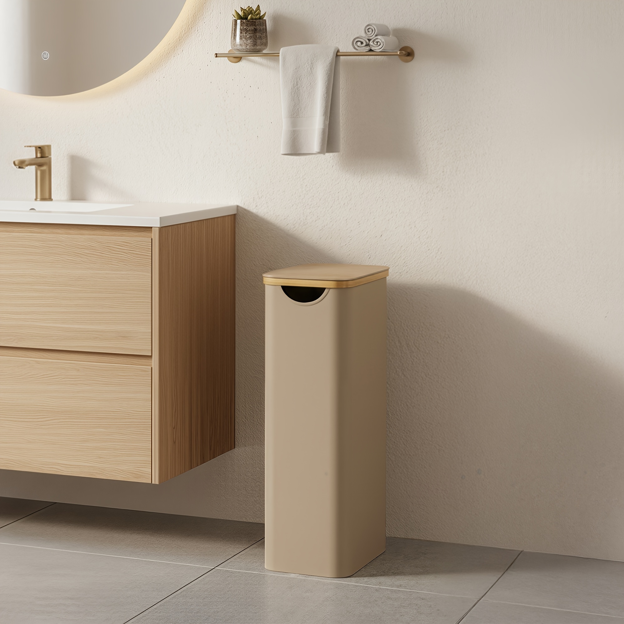 TEMU Panier à linge pliable marron avec une de 65 litres, couvercle, poignées en bambou et sac intérieur amovible. Dimensions : 42 cm de large, 22,5