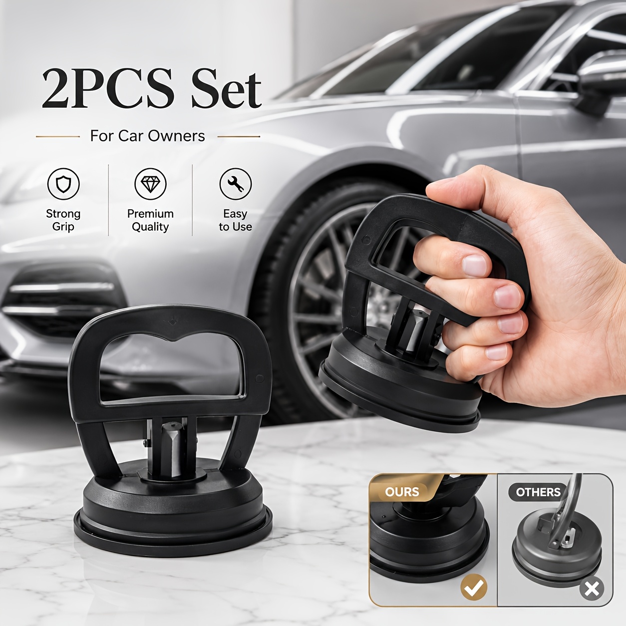 TEMU 2pcs Dent Repair Tool Kit With High-strength Vacuum Suction Cups Suitable For Car Body Dents, Phone Screens, Laptops, Glass Panels -