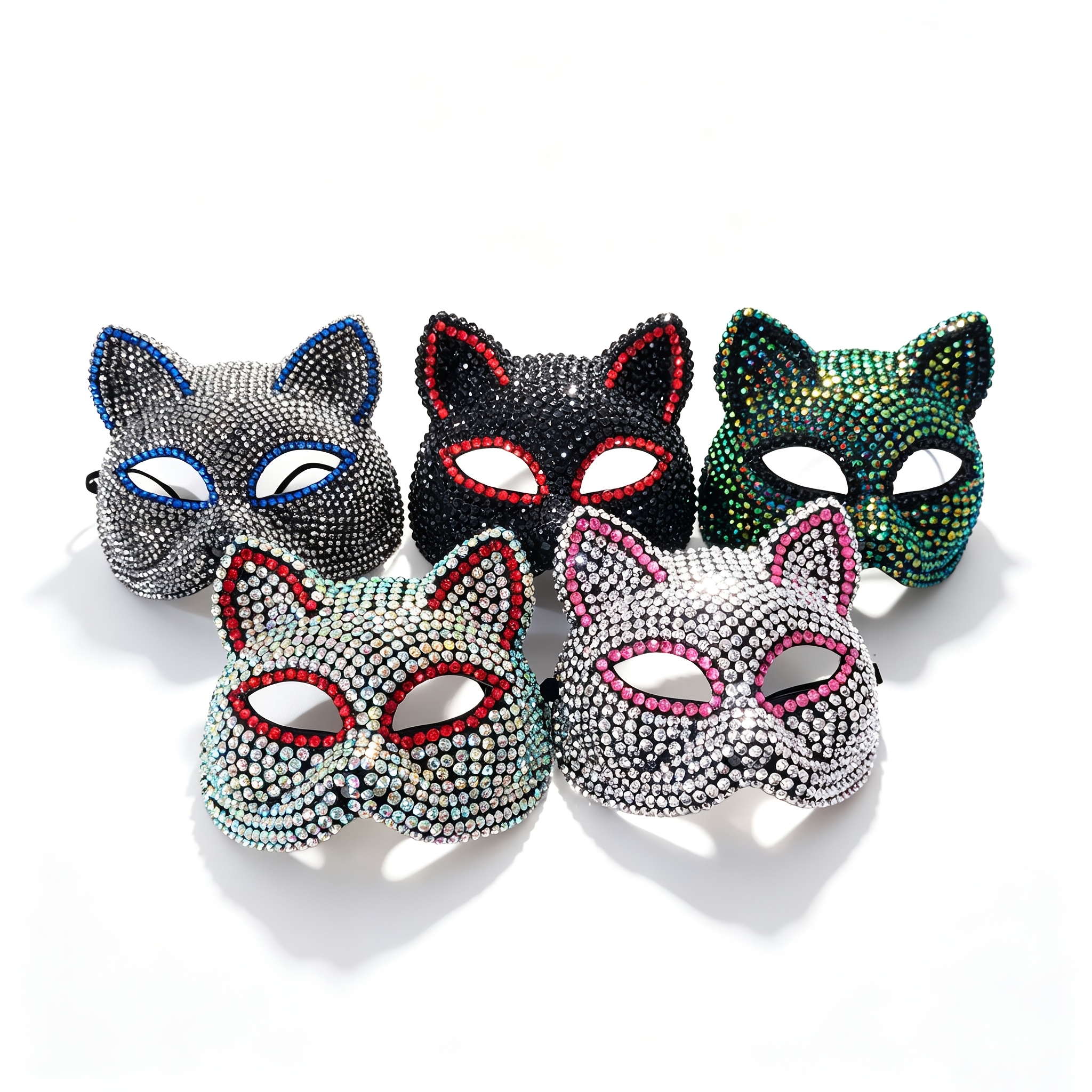 Color-Block Trim Rhinestone Cat Ear Mask with 3D Ears